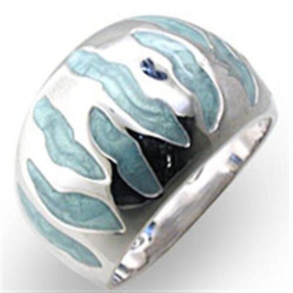 Sterling Silver Sea Blue Epoxy Striped Dome Ring - Picture 2 of 2